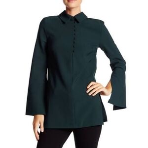 Romeo + Juliet Tunic Collared Wide Long Sleeve Split Cuffs Emerald Green M NWT